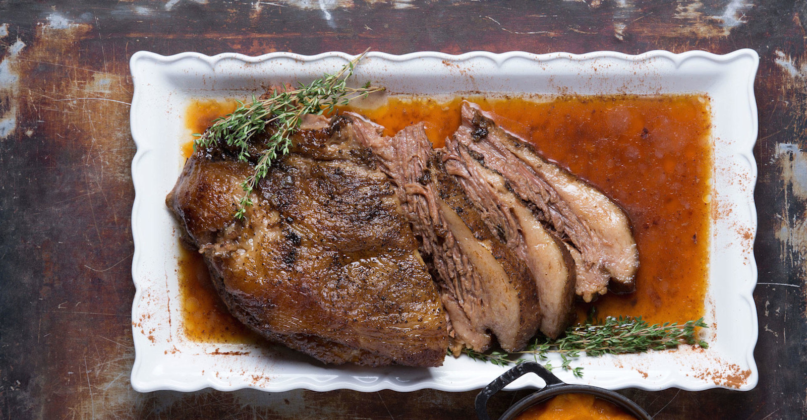 Porter-Brined Brisket with Cinnamon Truffle Squash Puree Recipe Primary Image