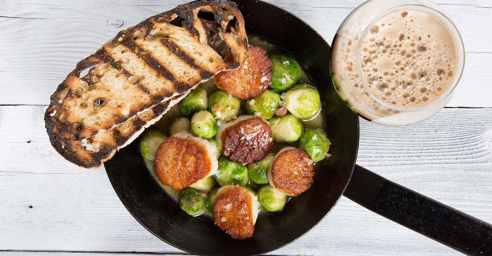 Scallops and Brussels in a Smoky Mussel Märzen Broth Recipe Primary Image