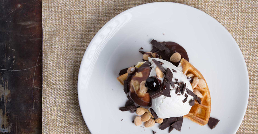 Waffle Sundae with Chocolate Double Bock Caramel Recipe Image