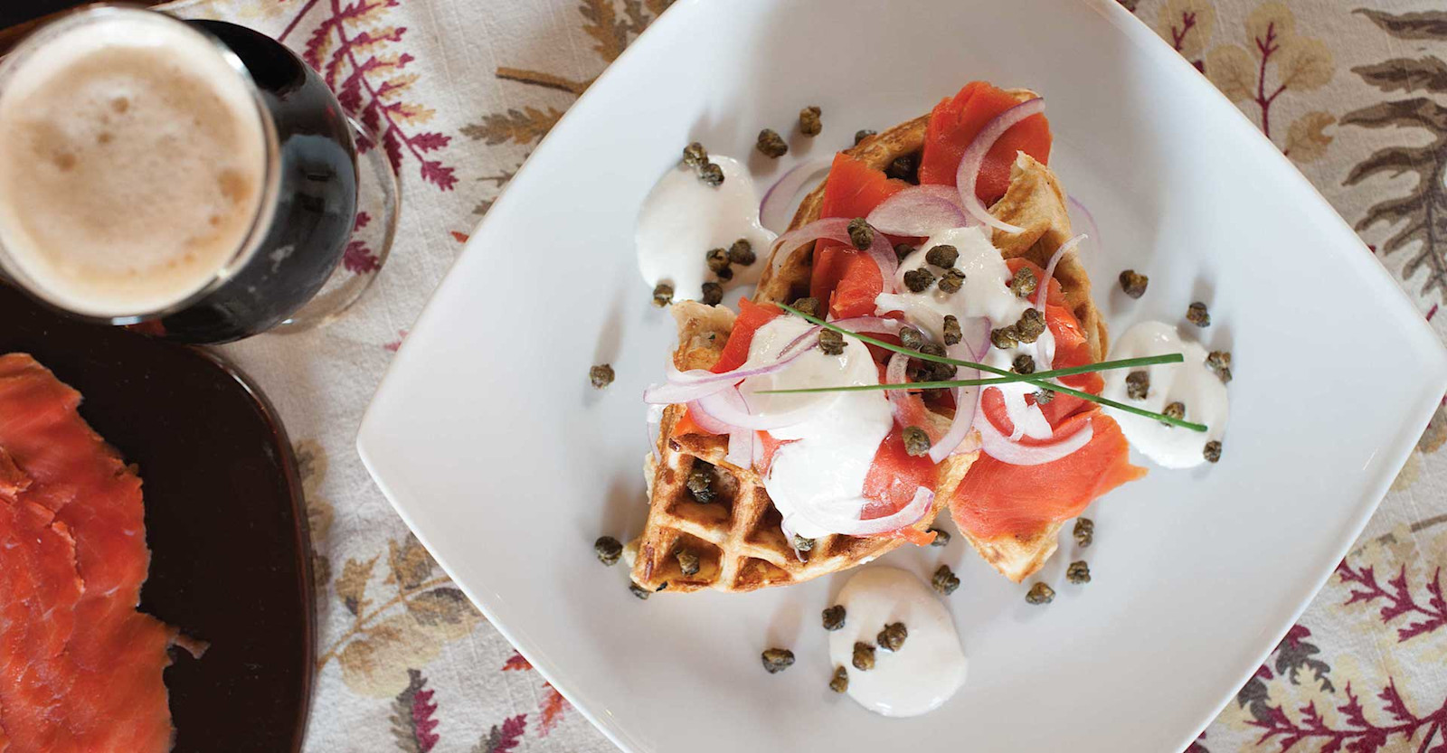 Brown Ale Waffles with Smoked Salmon Recipe Primary Image