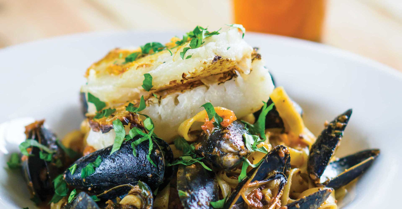 Seared Cod with Mussels and Beer Butter Sauce Primary Image