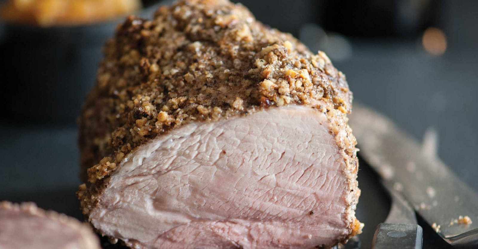 Sage-and-Walnut-Crusted Pork Loin with Hard Cider Apple Chutney Recipe Primary Image