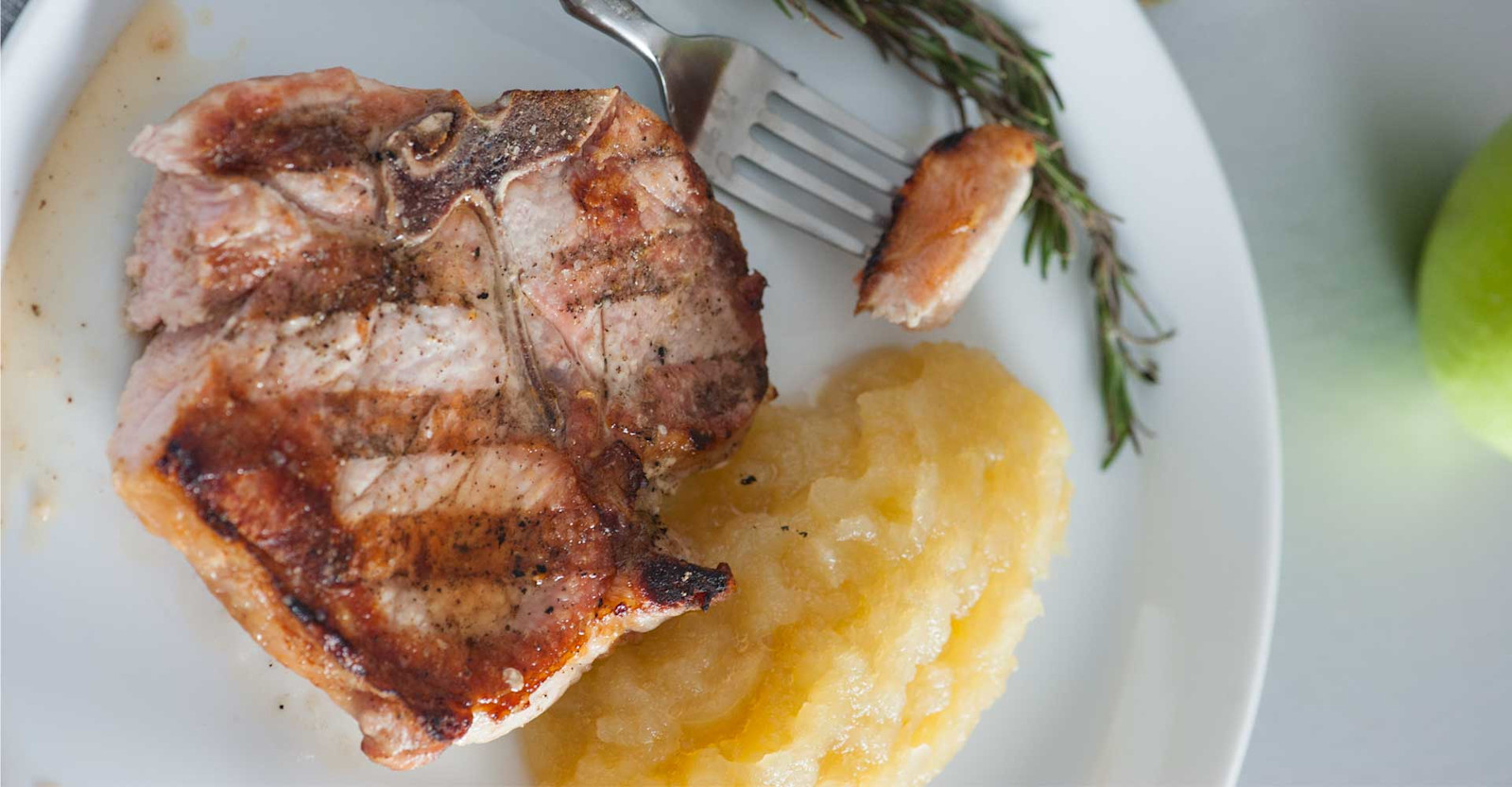 Pork T-Bone with Tart Rosemary Applesauce Recipe Primary Image