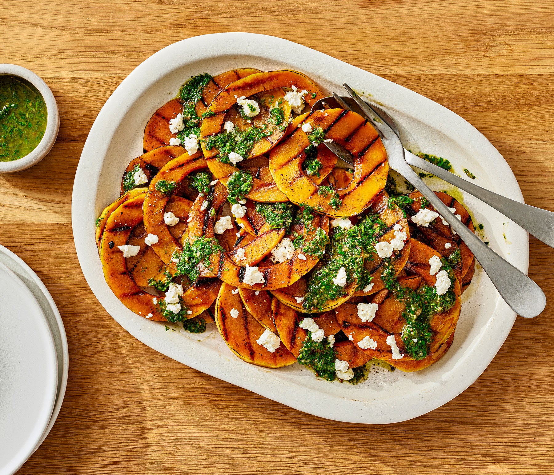 Grilled Butternut Squash with Goat Cheese Chimichurri Dressing Recipe | Kingsford™