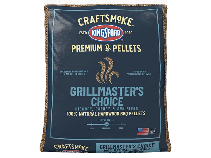 A bag of Grillmaster's Choice pellets