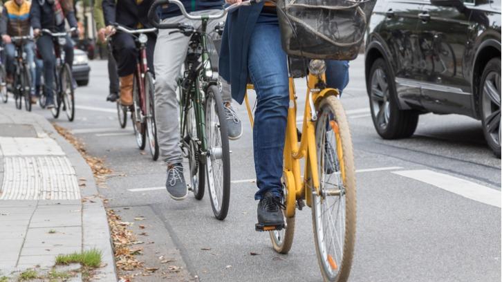 Cycling to university in a bike lane