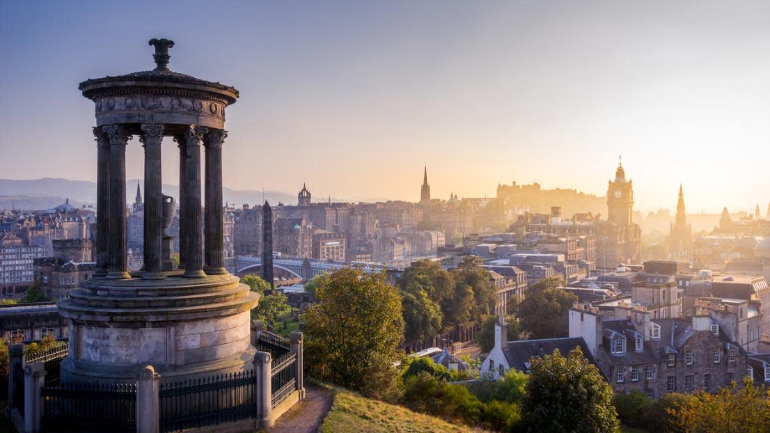 Edinburgh city in winter from Calton hill, Scotland