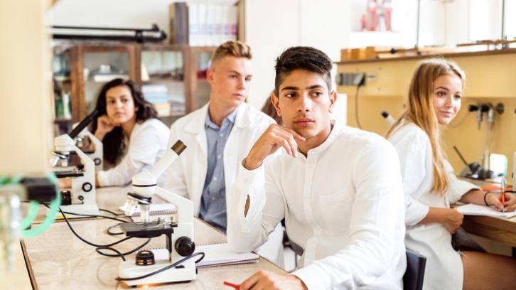 A level students in a laboratory