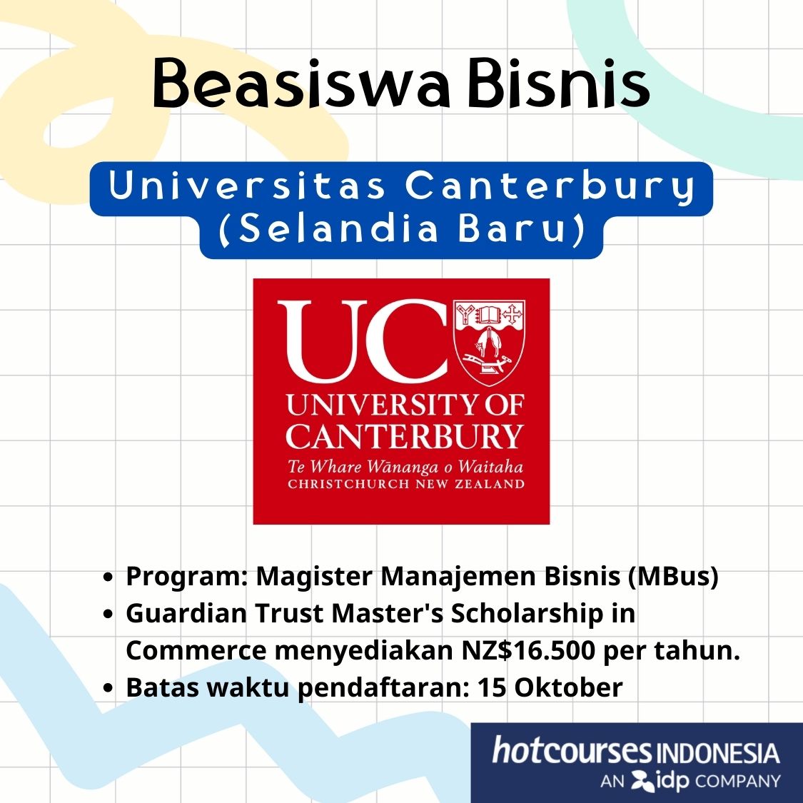 beasiswa jurusan bisnis university of canterbury new zealand