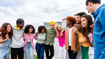 Students receiving their results on A level results day