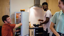 Students in the kitchen of a self-catered hall