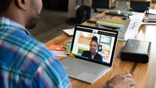 Man in his laptop having a virtual interview