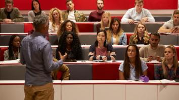 Students in class listening to a lecturer