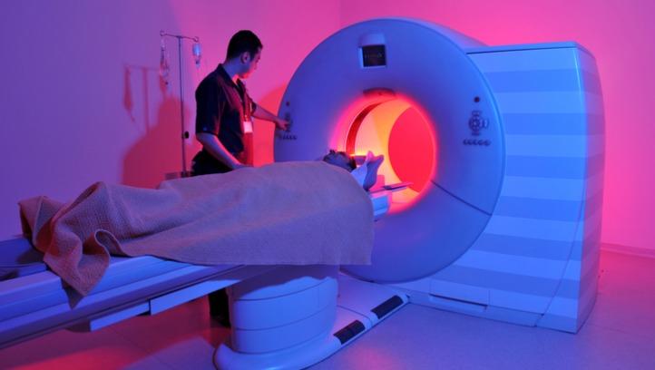 Patient about to enter an MRI machine
