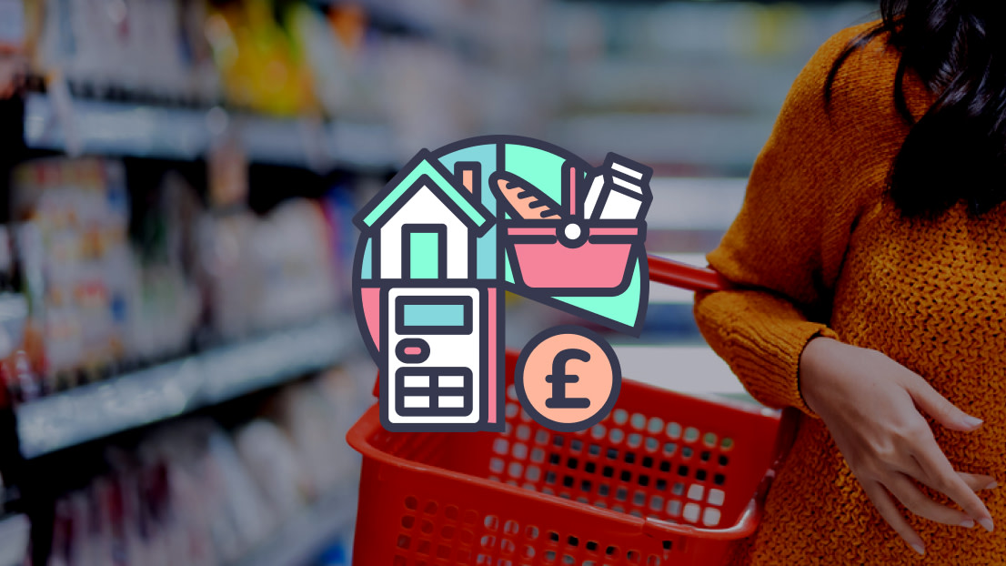 Student shopping with red shopping basket