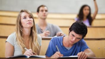 Students in a university lecture hall