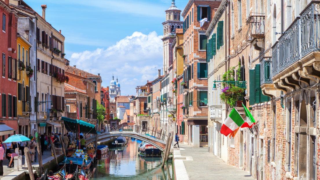 View of colorful canal in Venice at sunny morning