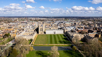 Aerial view of the university town of Cambridge, River Cam