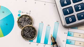 Charts, statistics, calculator, pen and coins