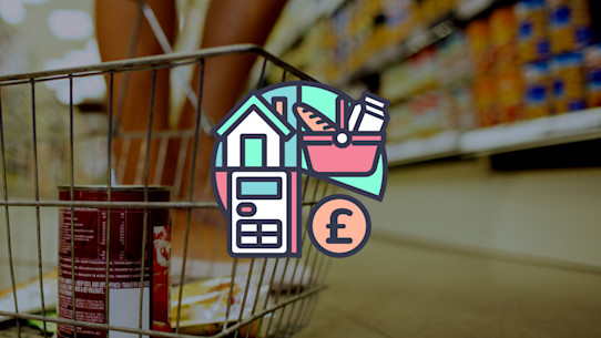 Shopping basket close up with supermarket shelves in the background