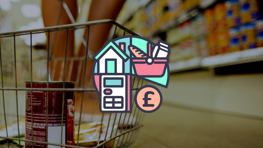 Shopping basket close up with supermarket shelves in the background