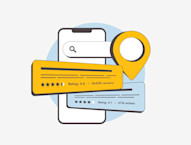 Ratings and reviews with a phone and location pin