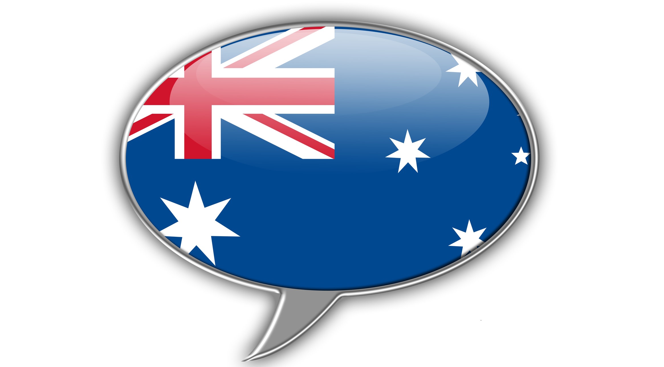 A speech bubble containing the flag of Australia