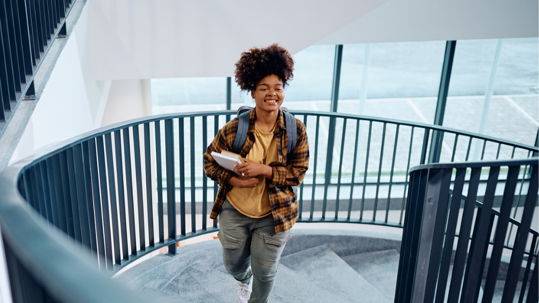  Female climbing stairs at university - iStock - What happens after submitting your UCAS application?