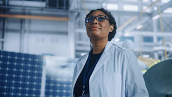 Female Engineer at the Aerospace Satellite Manufacturing Facility.