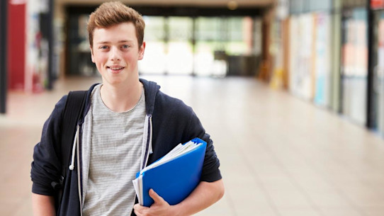 Male Student Standing In College Building