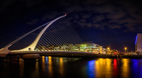 Samuel Beckett bridge in Dublin Ireland at night 