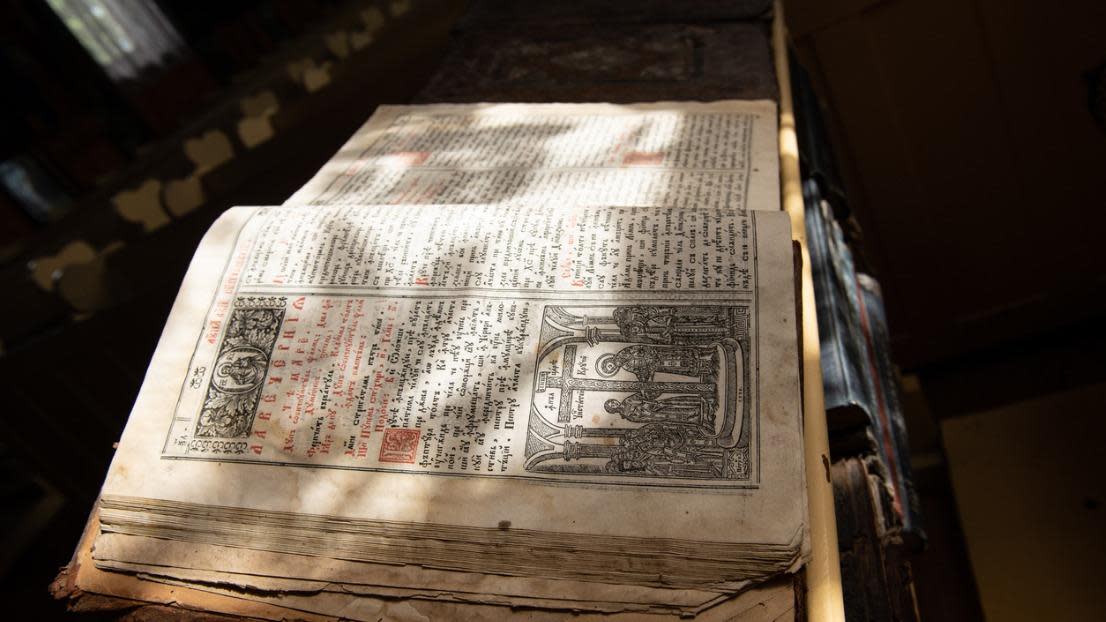 Old Cyrillic Manuscript on Church Pulpit