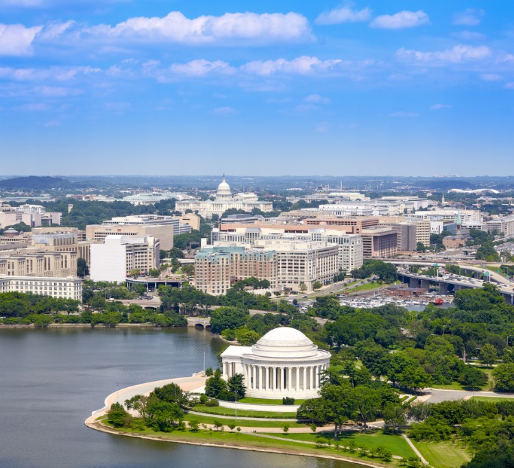 Washington DC aerial view with Thomas Jefferson Memorial building