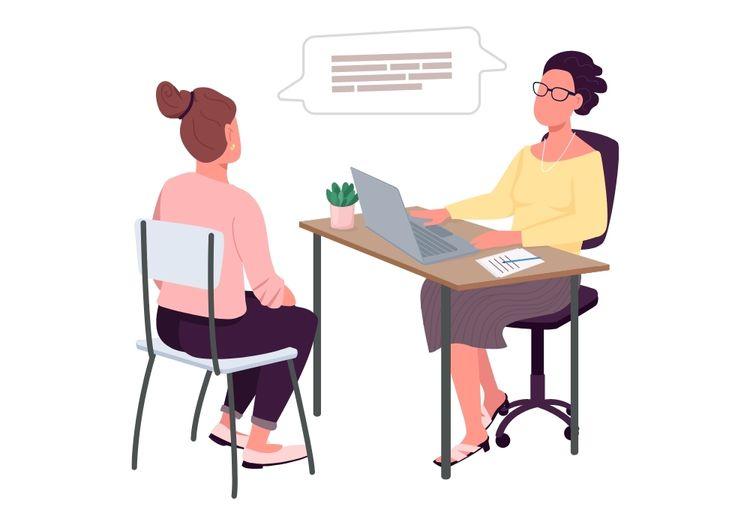 Ilustrasi peserta tes IELTS tengah berbincang dengan penguji dalam bagian Speaking - Hotcourses Indonesia