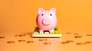 Piggy bank with coins