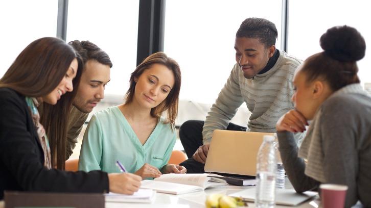 Diverse group of students studying together