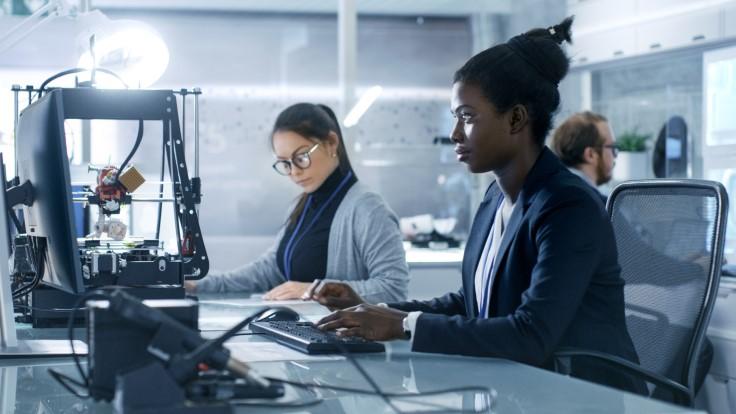 Two women in an engineering lab