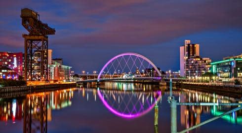 A view of Glasgow in the UK from the River Clyde.