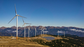 Wind turbines on a range of hills