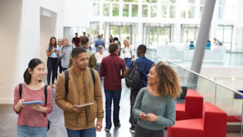Students walking around at a university open day