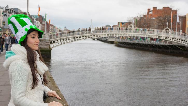 Young woman wearing St Patrick's hat