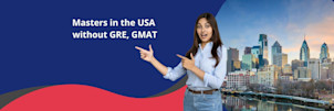 A girl showing a banner that says Study Masters in the USA Without GRE and GMAT 