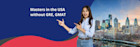 A girl showing a banner that says Study Masters in the USA Without GRE and GMAT 