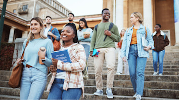 Students walking on university steps