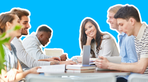 Group of students studying in a library