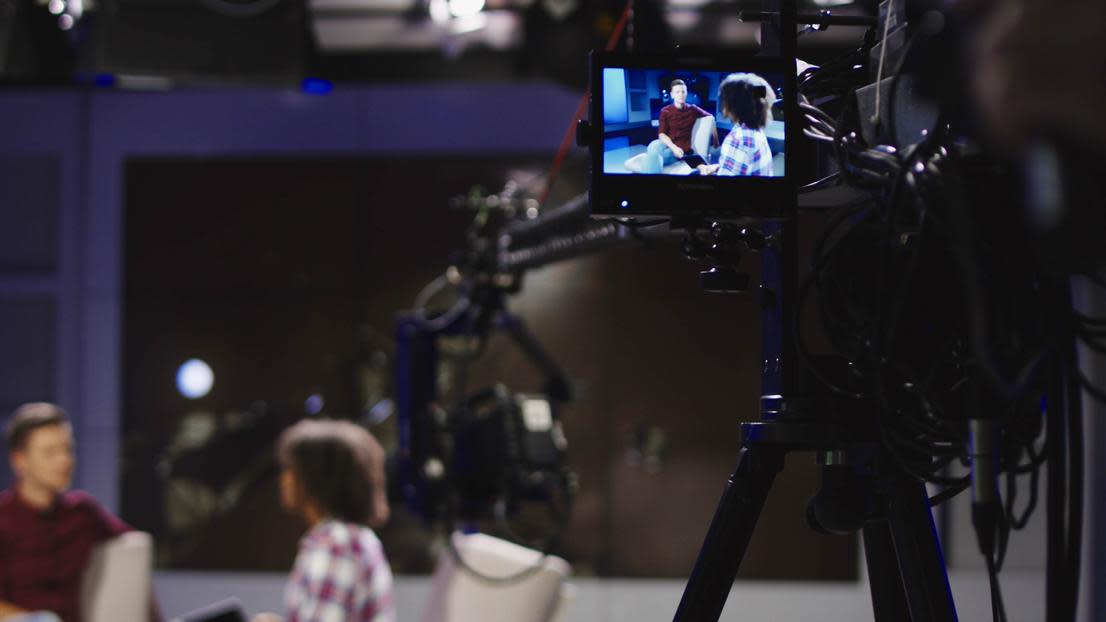 Students in recording studio for tv