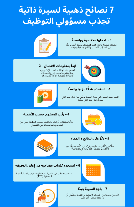 إنفوجرافيك نصائح ذهبية لسيرة ذاتية جذابة