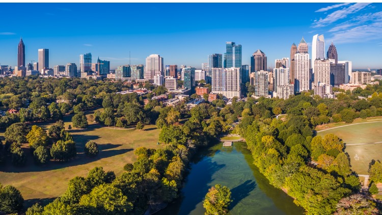 Aerial view of the Atlanta, Georgia Skyline