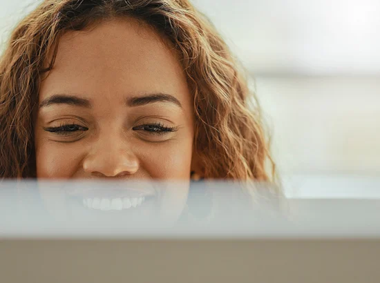 Woman, reading and good news on computer