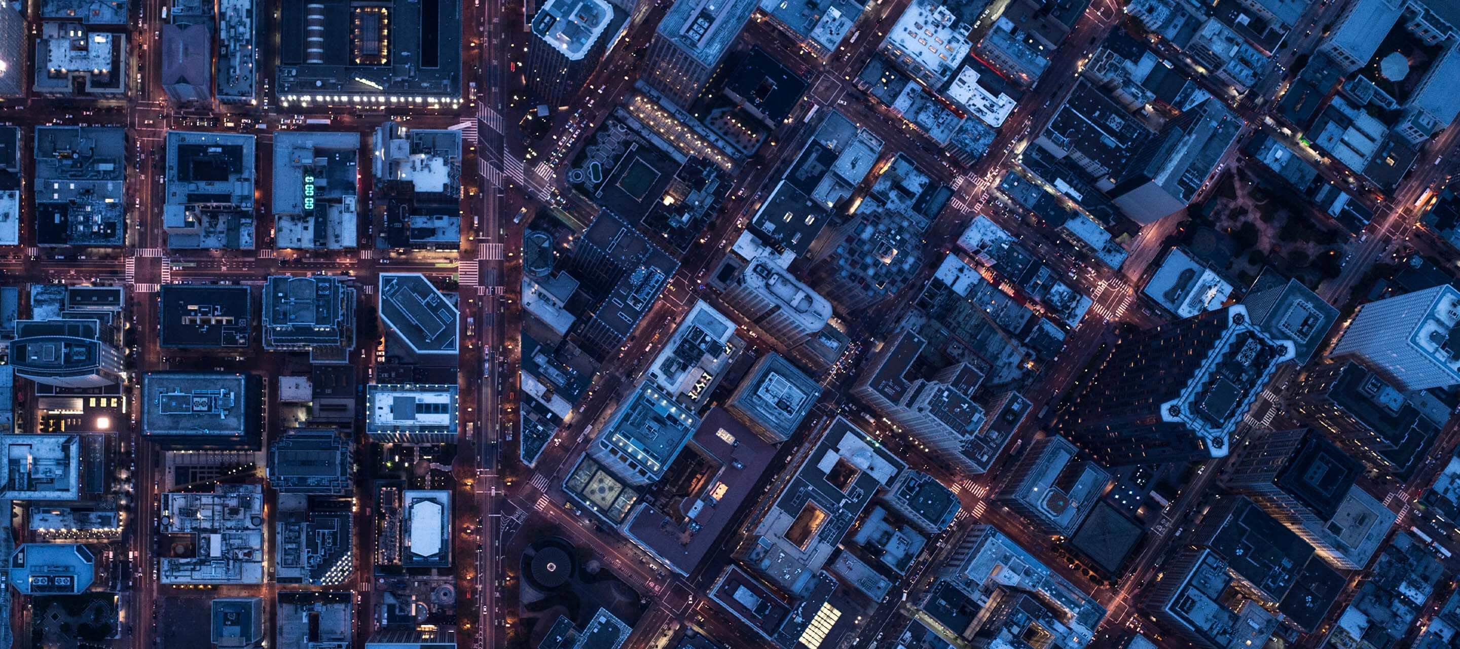 aerial view of city lights at night